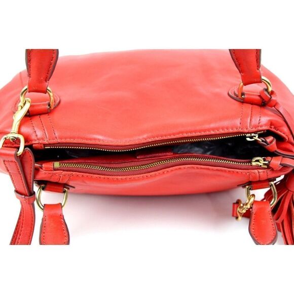 J.CREW RED GENUINE LEATHER THREE COMPARTMENTS HOBO SHOULDER BAG SATCHEL PURSE - Picture 11 of 16